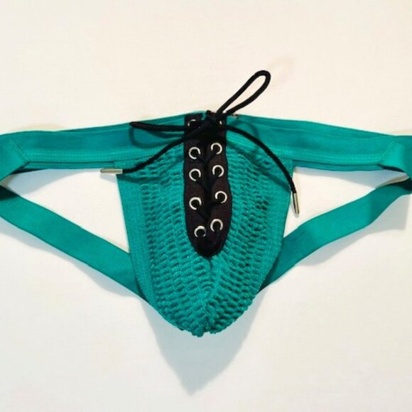 FIZX Mark by Undergear  Solid Knit Lace-up Athletic Supporter/Jock- Green/ Black - Picture 1 of 14